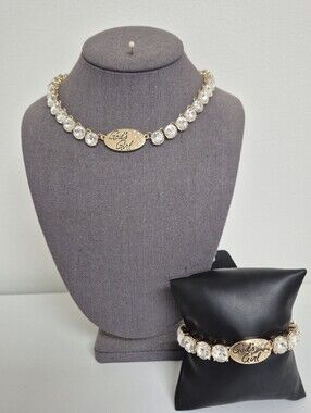 God's Girl Gold Crystal Choker Necklace and Bracelet Set